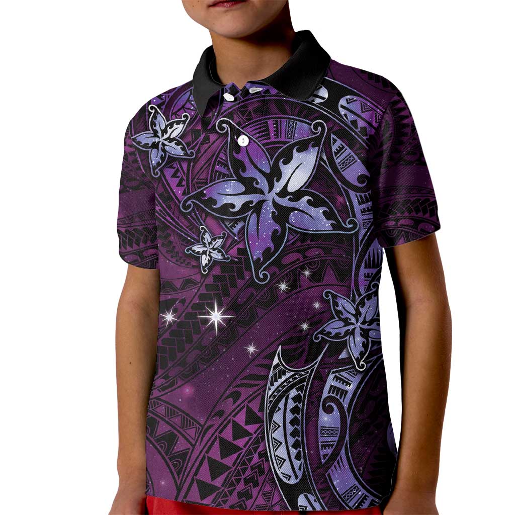 Hawaii Makahiki Season Kid Polo Shirt Floral Tribal Tattoo Purple Galaxy LT05 Kid Purple - Polynesian Pride