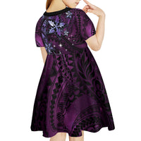 Hawaii Makahiki Season Kid Short Sleeve Dress Floral Tribal Tattoo Purple Galaxy LT05 - Polynesian Pride