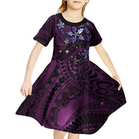 Hawaii Makahiki Season Kid Short Sleeve Dress Floral Tribal Tattoo Purple Galaxy LT05 - Polynesian Pride
