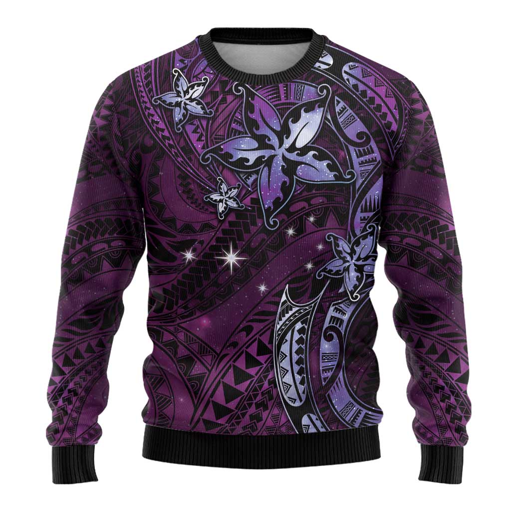 Hawaii Makahiki Season Ugly Christmas Sweater Floral Tribal Tattoo Purple Galaxy LT05 - Polynesian Pride