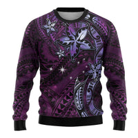 Hawaii Makahiki Season Ugly Christmas Sweater Floral Tribal Tattoo Purple Galaxy LT05 - Polynesian Pride