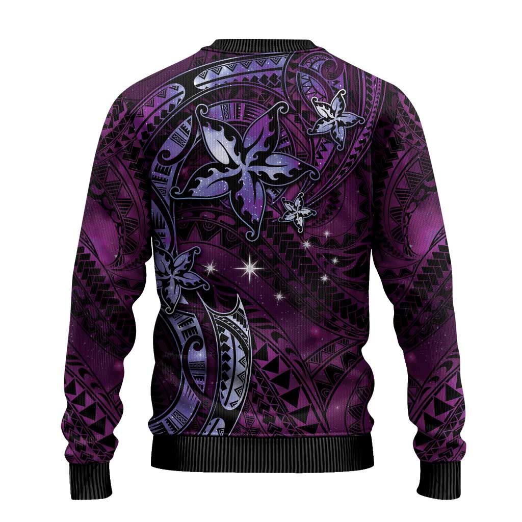 Hawaii Makahiki Season Ugly Christmas Sweater Floral Tribal Tattoo Purple Galaxy LT05 - Polynesian Pride