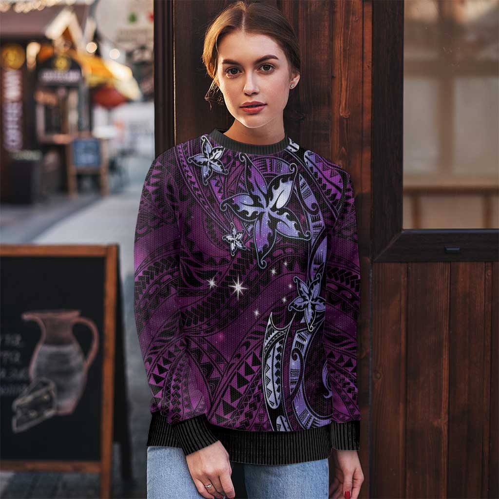 Hawaii Makahiki Season Ugly Christmas Sweater Floral Tribal Tattoo Purple Galaxy LT05 - Polynesian Pride