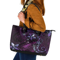 Hawaii Makahiki Season Leather Tote Bag Floral Tribal Tattoo Purple Galaxy LT05 Purple - Polynesian Pride