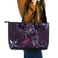 Hawaii Makahiki Season Leather Tote Bag Floral Tribal Tattoo Purple Galaxy LT05 - Polynesian Pride