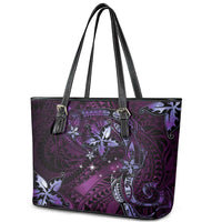 Hawaii Makahiki Season Leather Tote Bag Floral Tribal Tattoo Purple Galaxy LT05 - Polynesian Pride