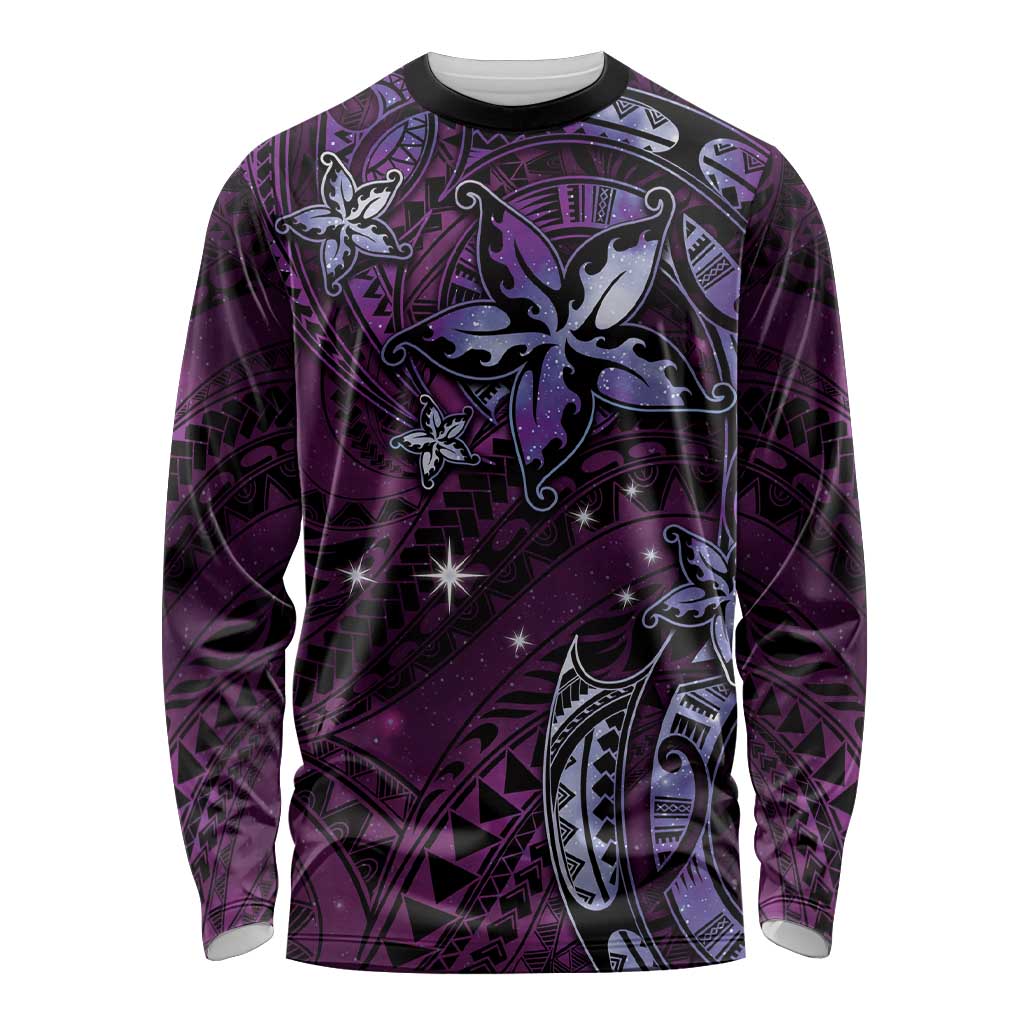 Hawaii Makahiki Season Long Sleeve Shirt Floral Tribal Tattoo Purple Galaxy LT05 Unisex Purple - Polynesian Pride