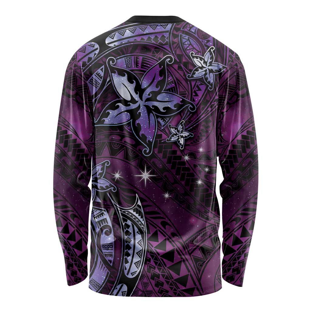 Hawaii Makahiki Season Long Sleeve Shirt Floral Tribal Tattoo Purple Galaxy LT05 - Polynesian Pride