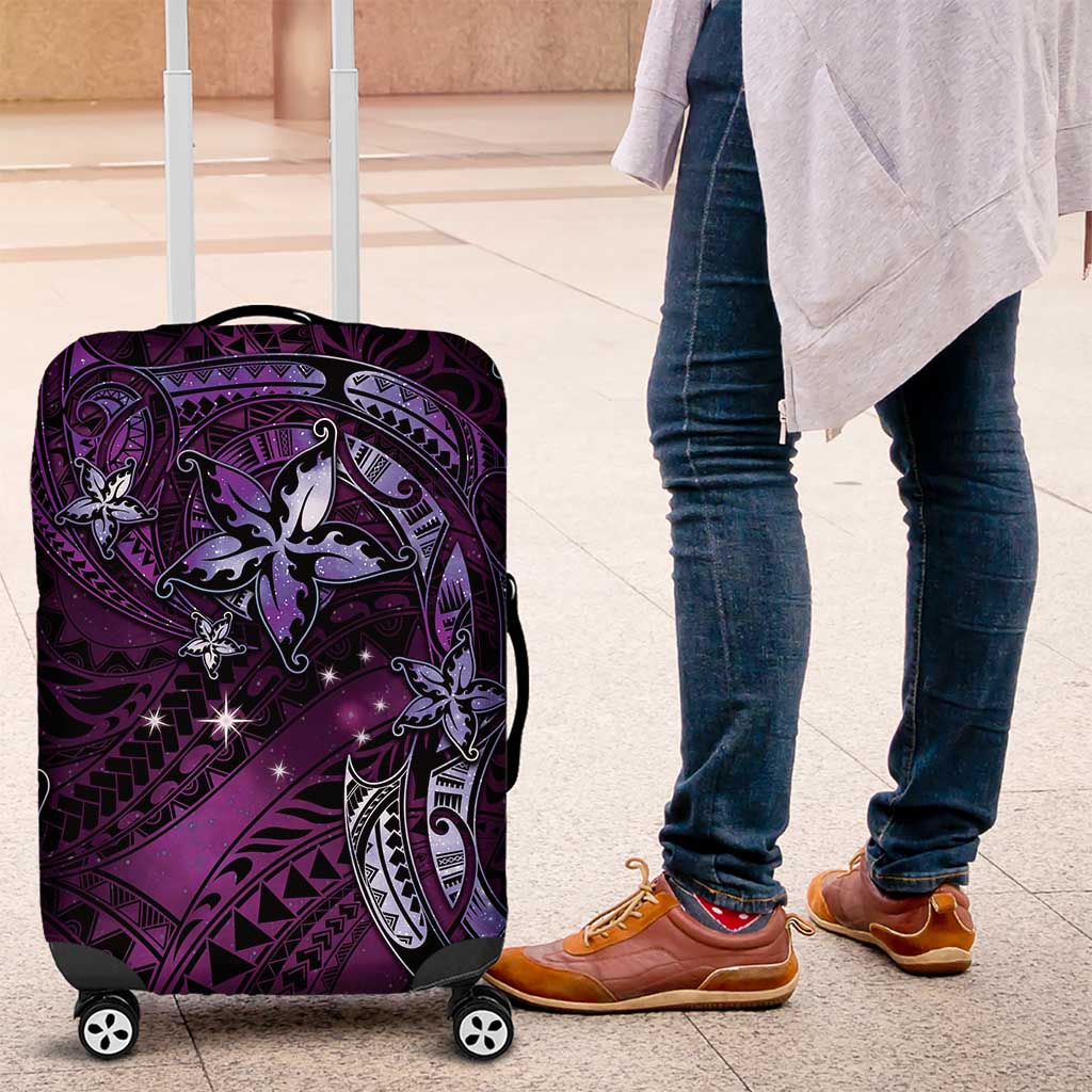 Hawaii Makahiki Season Luggage Cover Floral Tribal Tattoo Purple Galaxy LT05 Purple - Polynesian Pride