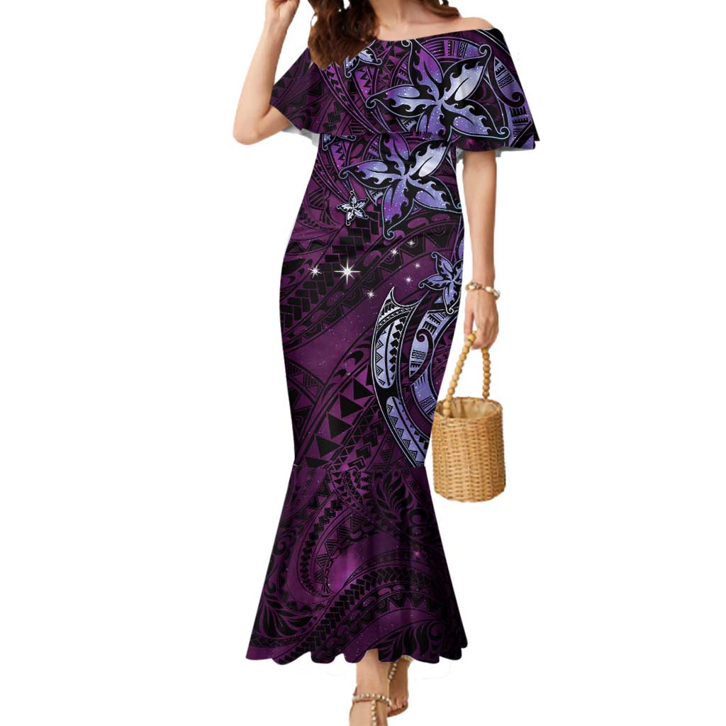 Hawaii Makahiki Season Mermaid Dress Floral Tribal Tattoo Purple Galaxy LT05 Women Purple - Polynesian Pride