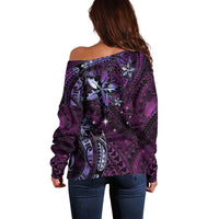 Hawaii Makahiki Season Off Shoulder Sweater Floral Tribal Tattoo Purple Galaxy LT05 - Polynesian Pride