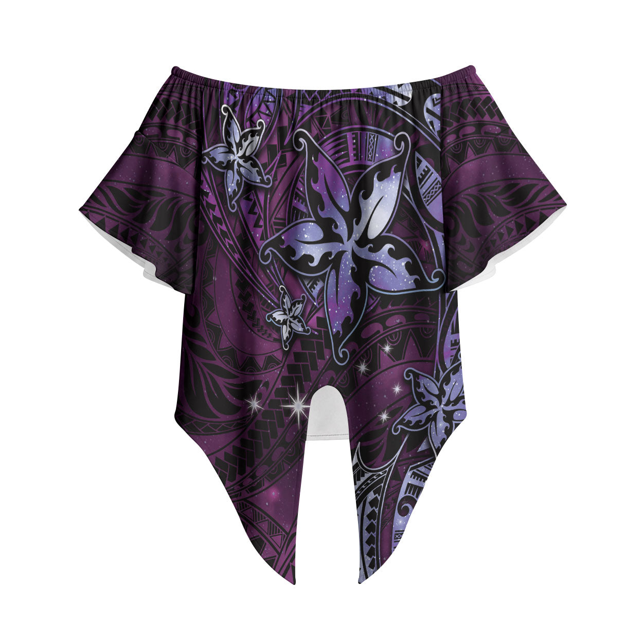 Hawaii Makahiki Season Off Shoulder Wrap Waist Top Floral Tribal Tattoo Purple Galaxy LT05 Purple - Polynesian Pride
