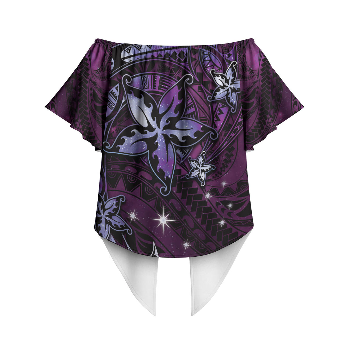 Hawaii Makahiki Season Off Shoulder Wrap Waist Top Floral Tribal Tattoo Purple Galaxy LT05 - Polynesian Pride