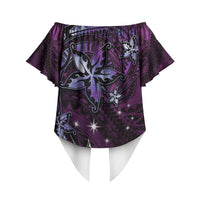 Hawaii Makahiki Season Off Shoulder Wrap Waist Top Floral Tribal Tattoo Purple Galaxy LT05 - Polynesian Pride