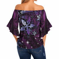 Hawaii Makahiki Season Off Shoulder Wrap Waist Top Floral Tribal Tattoo Purple Galaxy LT05 - Polynesian Pride
