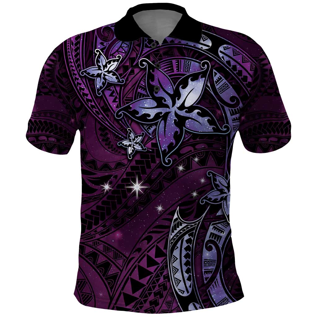 Hawaii Makahiki Season Polo Shirt Floral Tribal Tattoo Purple Galaxy LT05 Purple - Polynesian Pride