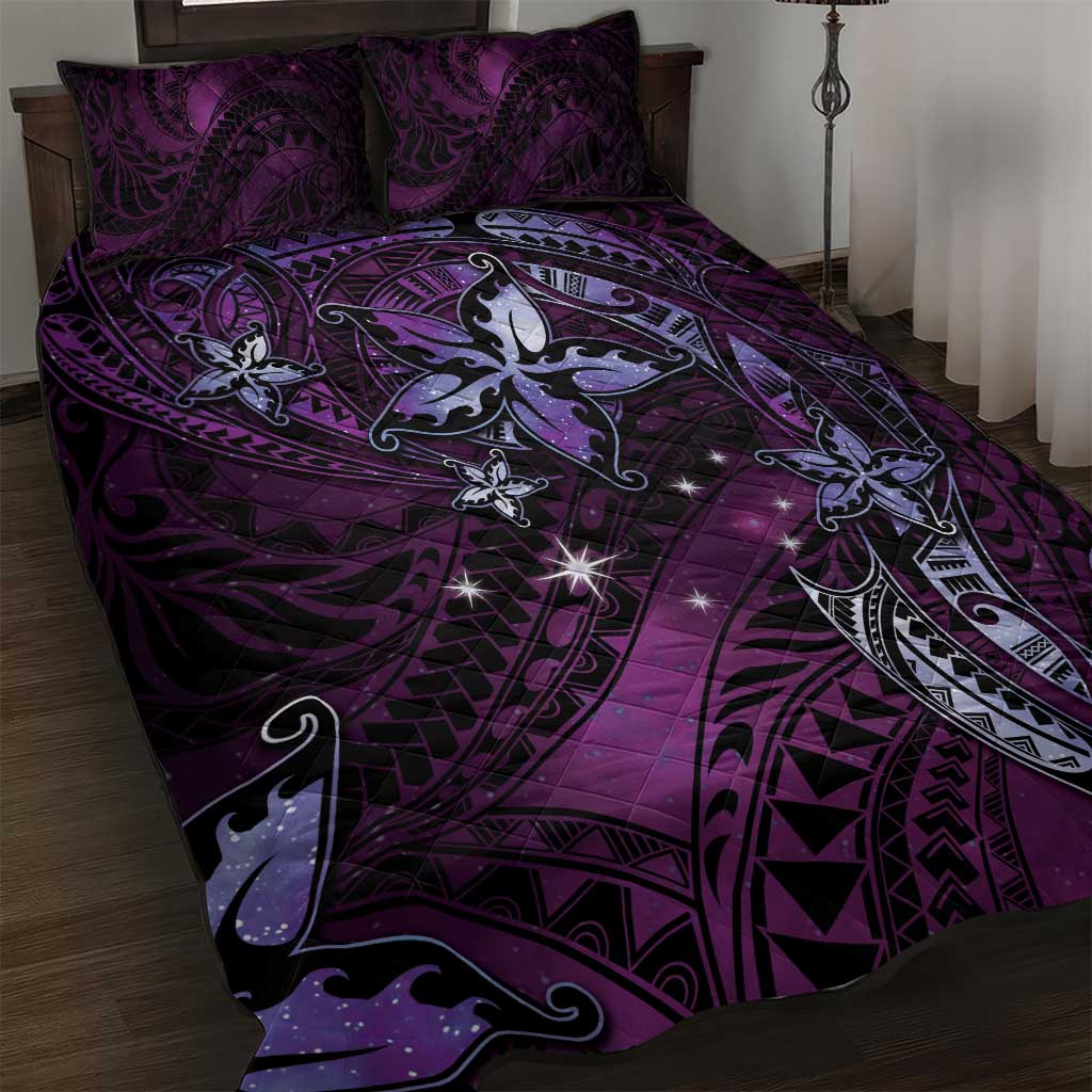 Hawaii Makahiki Season Quilt Bed Set Floral Tribal Tattoo Purple Galaxy LT05 Purple - Polynesian Pride