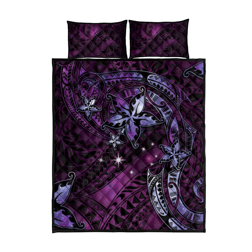 Hawaii Makahiki Season Quilt Bed Set Floral Tribal Tattoo Purple Galaxy LT05 - Polynesian Pride