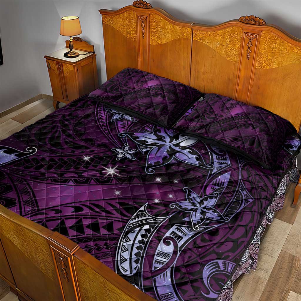 Hawaii Makahiki Season Quilt Bed Set Floral Tribal Tattoo Purple Galaxy LT05 - Polynesian Pride
