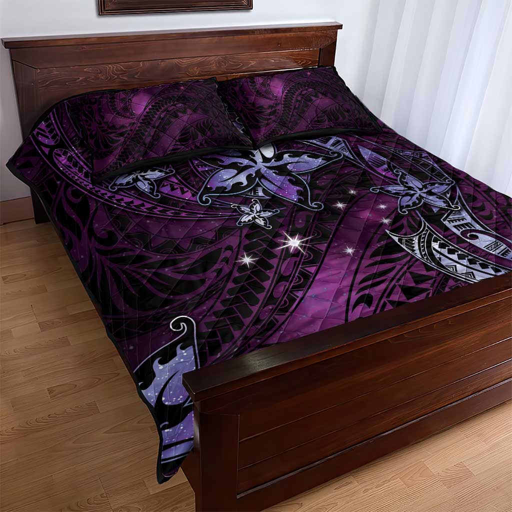 Hawaii Makahiki Season Quilt Bed Set Floral Tribal Tattoo Purple Galaxy LT05 - Polynesian Pride