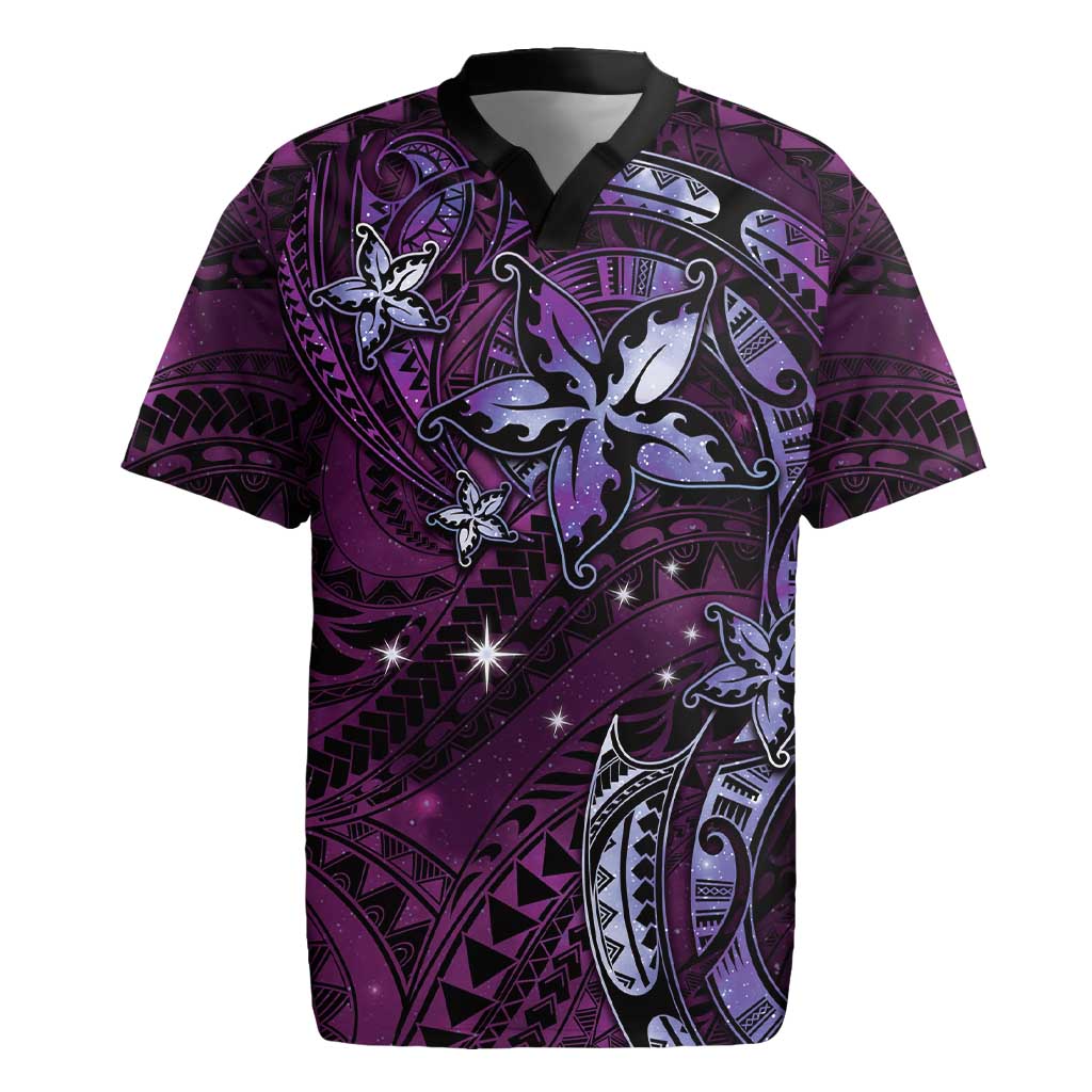 Hawaii Makahiki Season Rugby Jersey Floral Tribal Tattoo Purple Galaxy LT05 Purple - Polynesian Pride