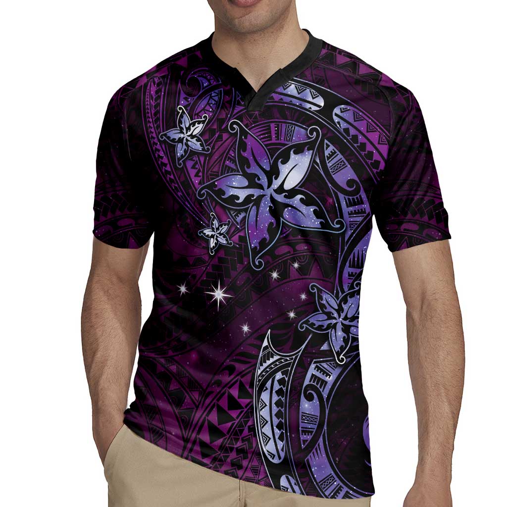 Hawaii Makahiki Season Rugby Jersey Floral Tribal Tattoo Purple Galaxy LT05 - Polynesian Pride