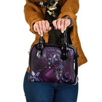Hawaii Makahiki Season Shoulder Handbag Floral Tribal Tattoo Purple Galaxy