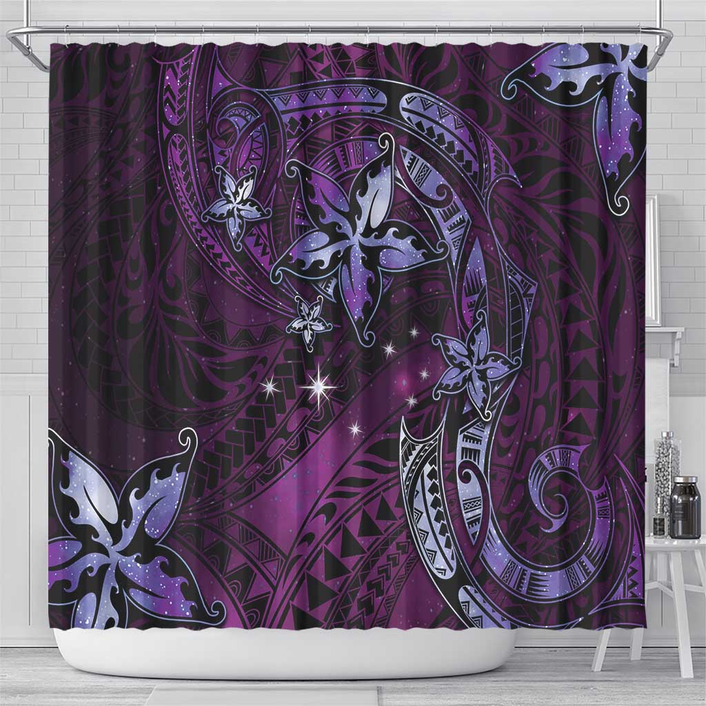 Hawaii Makahiki Season Shower Curtain Floral Tribal Tattoo Purple Galaxy LT05 - Polynesian Pride
