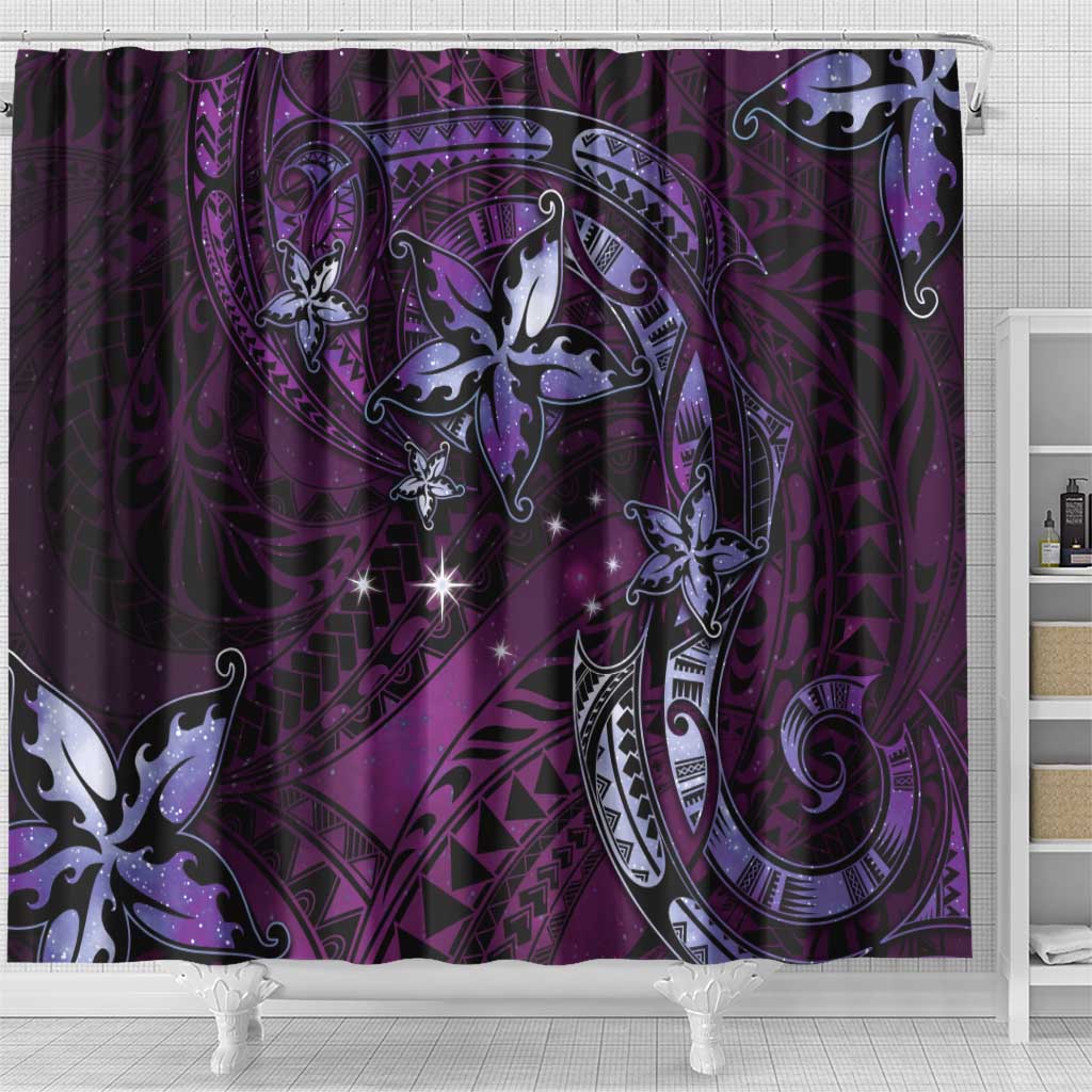 Hawaii Makahiki Season Shower Curtain Floral Tribal Tattoo Purple Galaxy LT05 - Polynesian Pride