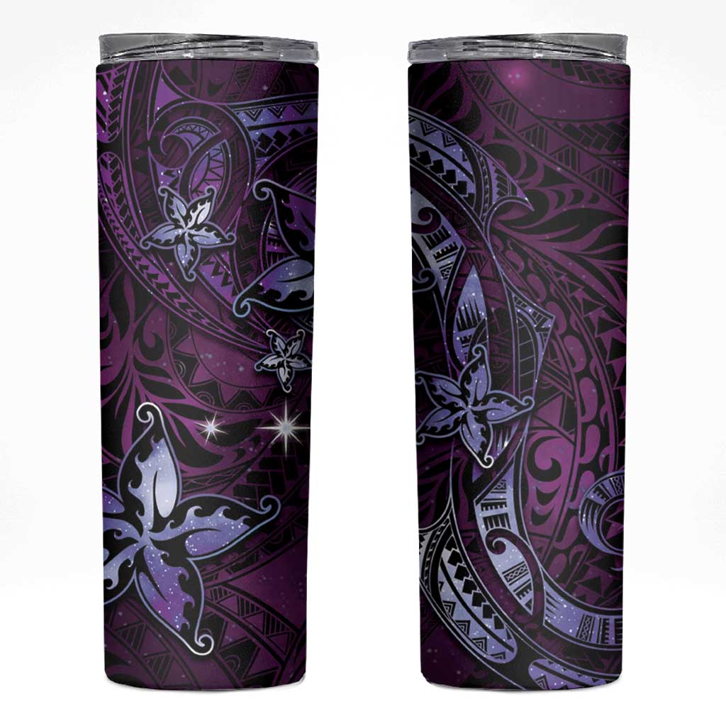 Hawaii Makahiki Season Skinny Tumbler Floral Tribal Tattoo Purple Galaxy LT05 Purple - Polynesian Pride