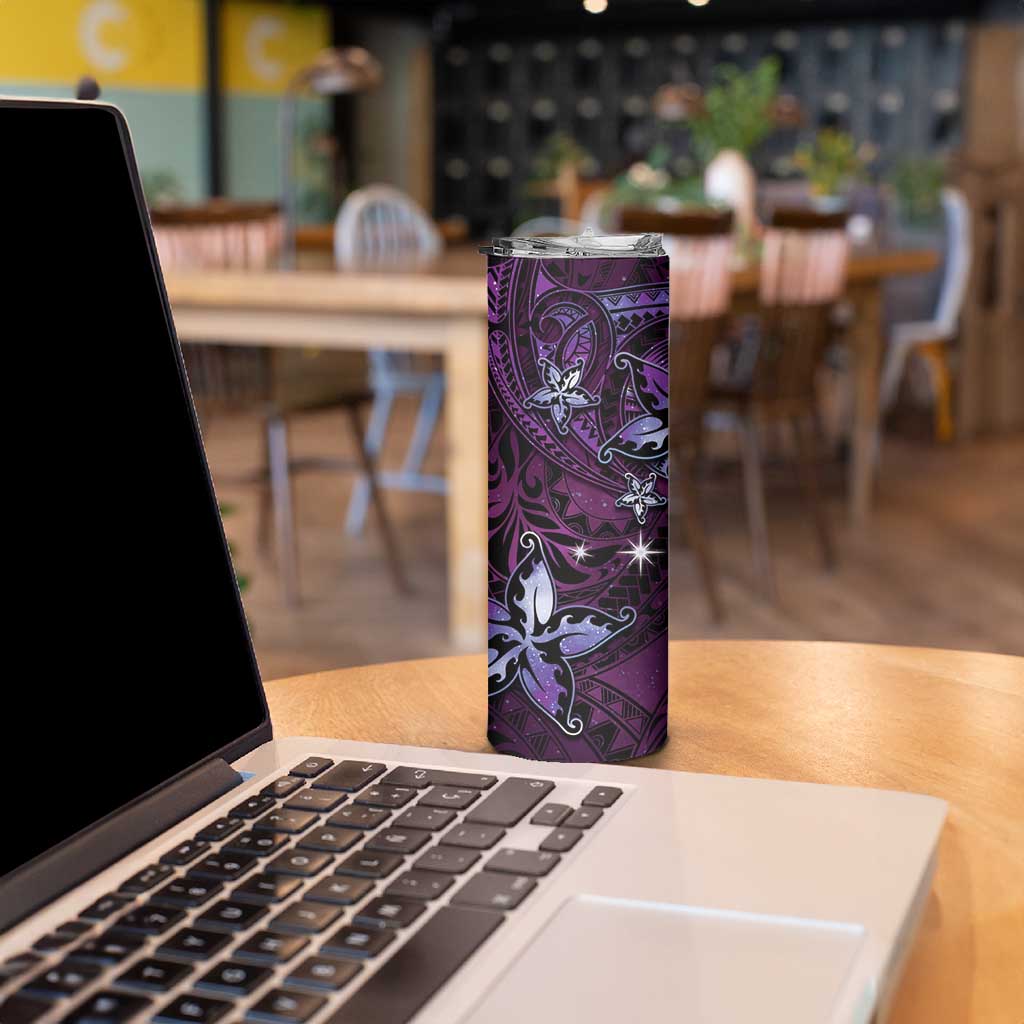 Hawaii Makahiki Season Skinny Tumbler Floral Tribal Tattoo Purple Galaxy LT05 - Polynesian Pride