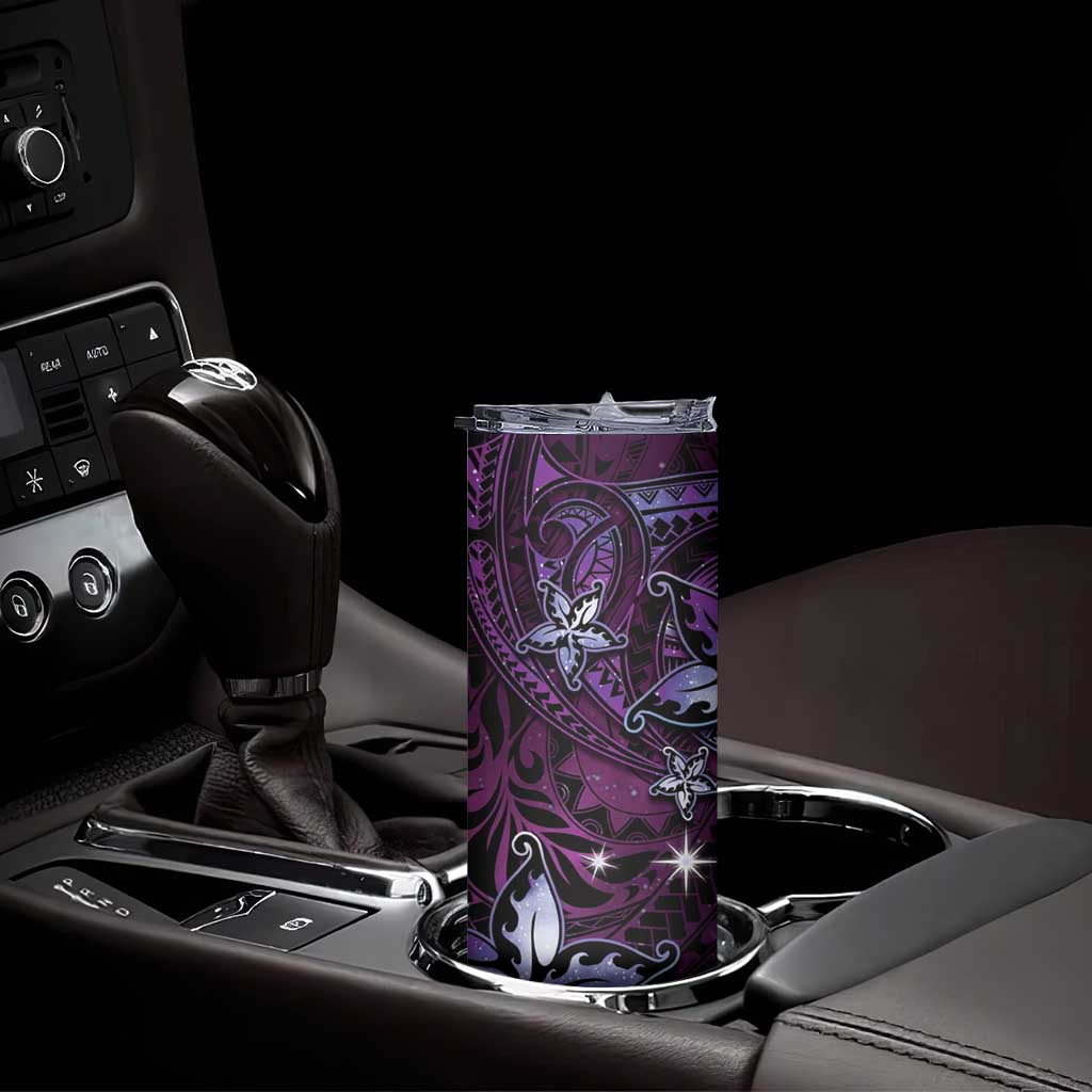 Hawaii Makahiki Season Skinny Tumbler Floral Tribal Tattoo Purple Galaxy LT05 - Polynesian Pride
