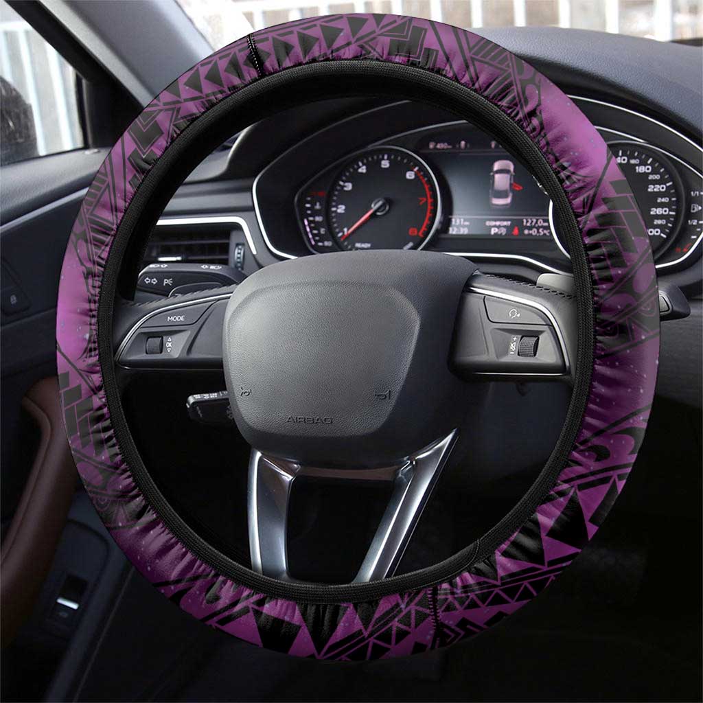 Hawaii Makahiki Season Steering Wheel Cover Floral Tribal Tattoo Purple Galaxy LT05 - Polynesian Pride