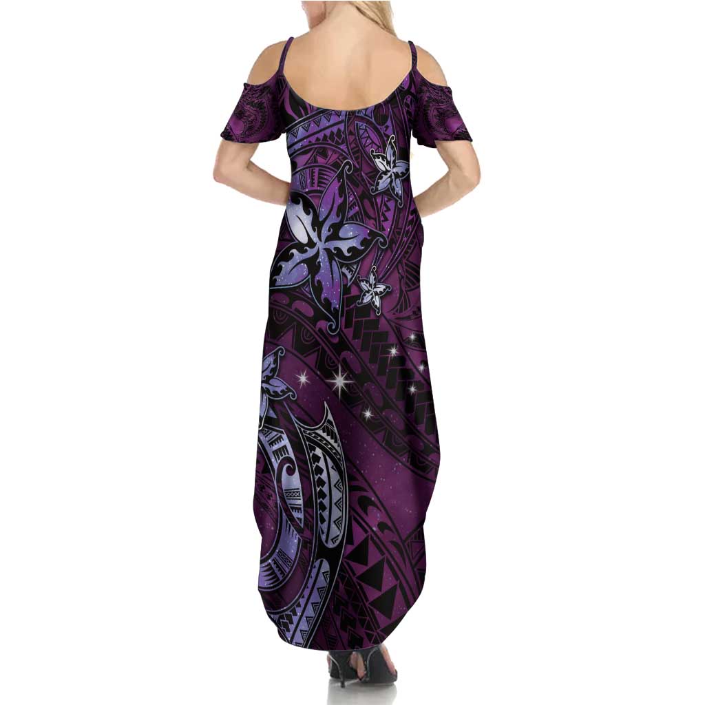 Hawaii Makahiki Season Summer Maxi Dress Floral Tribal Tattoo Purple Galaxy LT05 - Polynesian Pride
