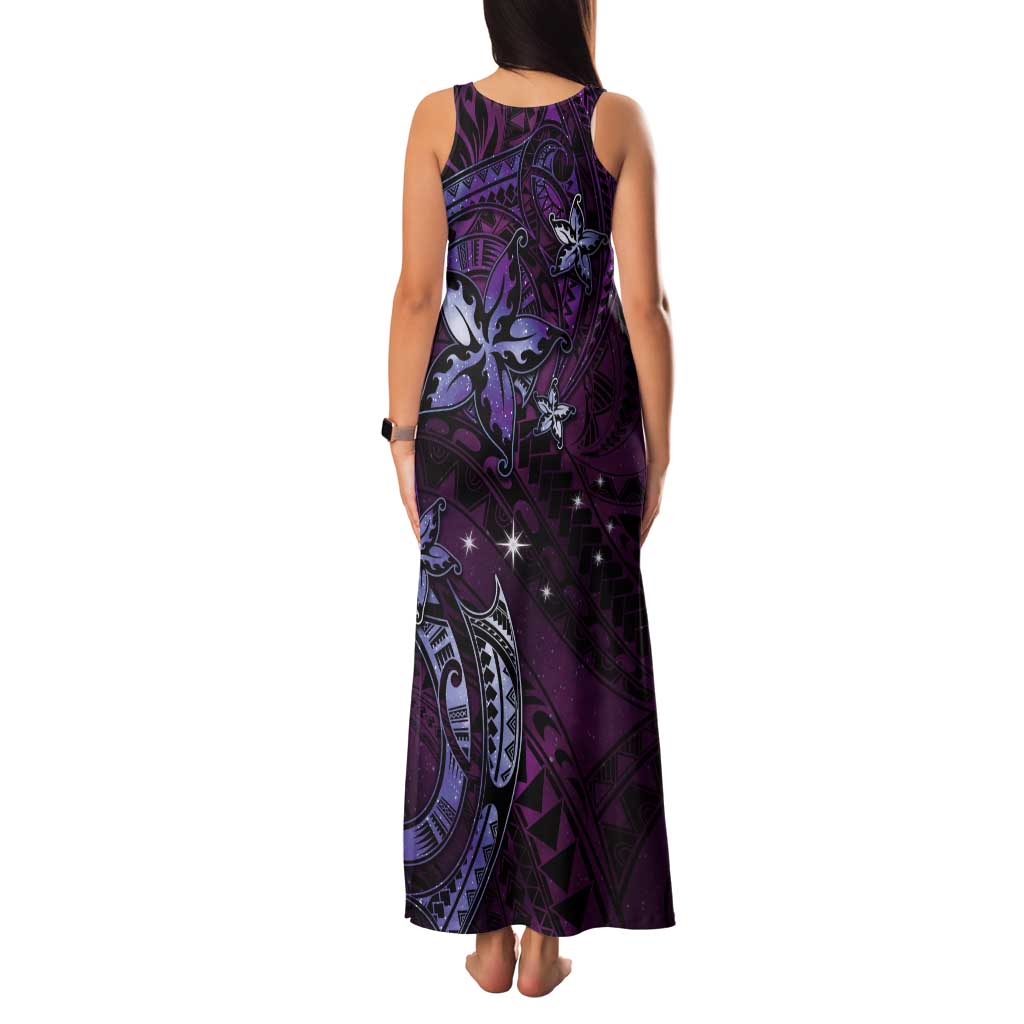 Hawaii Makahiki Season Tank Maxi Dress Floral Tribal Tattoo Purple Galaxy LT05 - Polynesian Pride