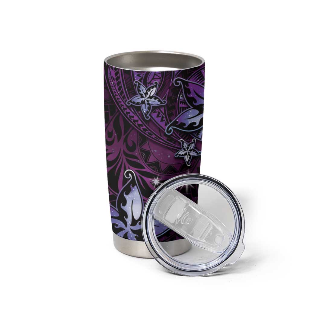 Hawaii Makahiki Season Tumbler Cup Floral Tribal Tattoo Purple Galaxy LT05 - Polynesian Pride