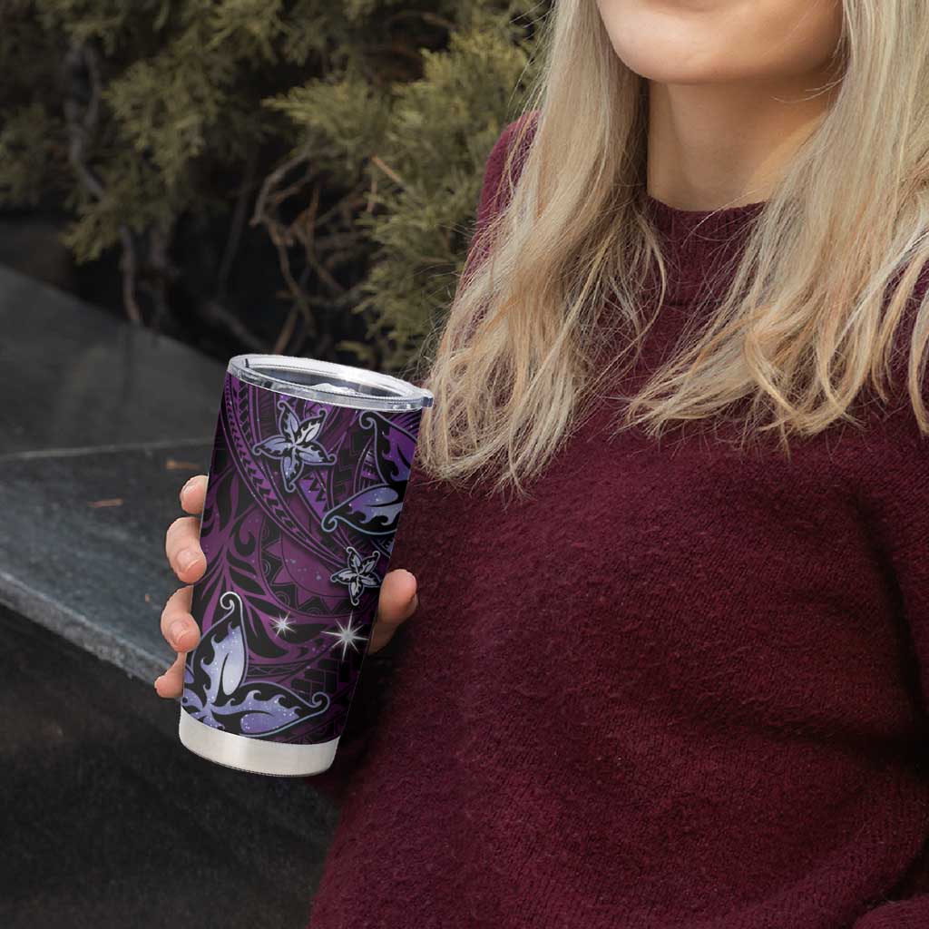 Hawaii Makahiki Season Tumbler Cup Floral Tribal Tattoo Purple Galaxy LT05 - Polynesian Pride