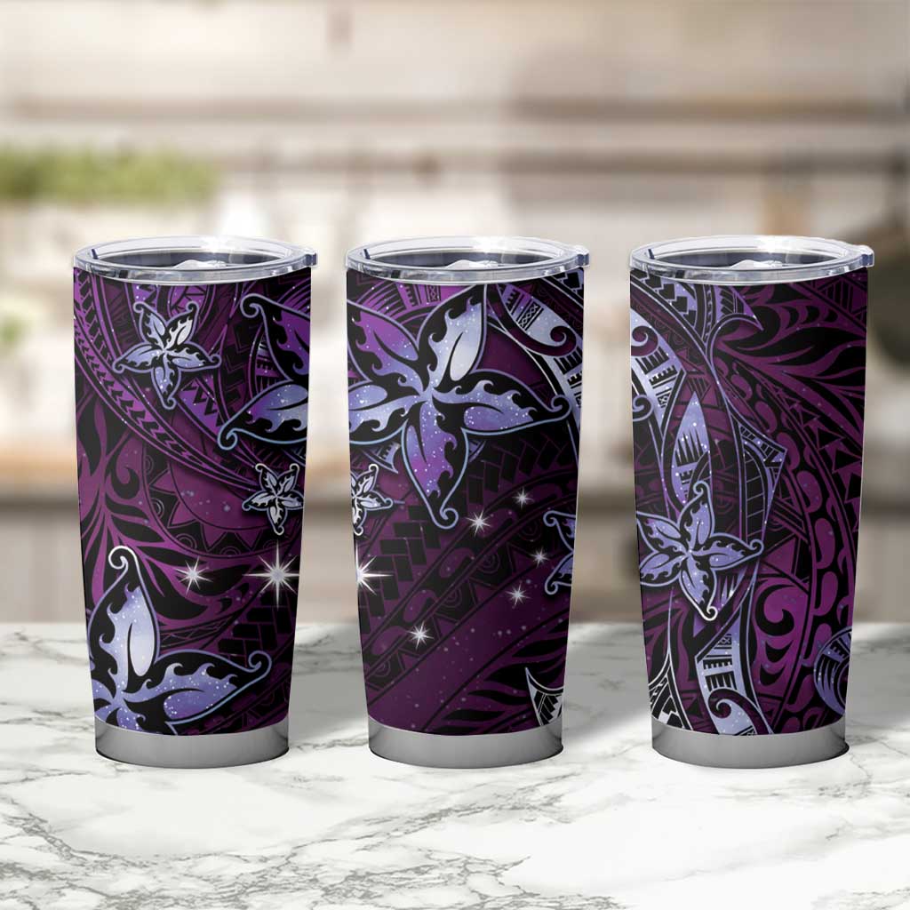 Hawaii Makahiki Season Tumbler Cup Floral Tribal Tattoo Purple Galaxy LT05 - Polynesian Pride