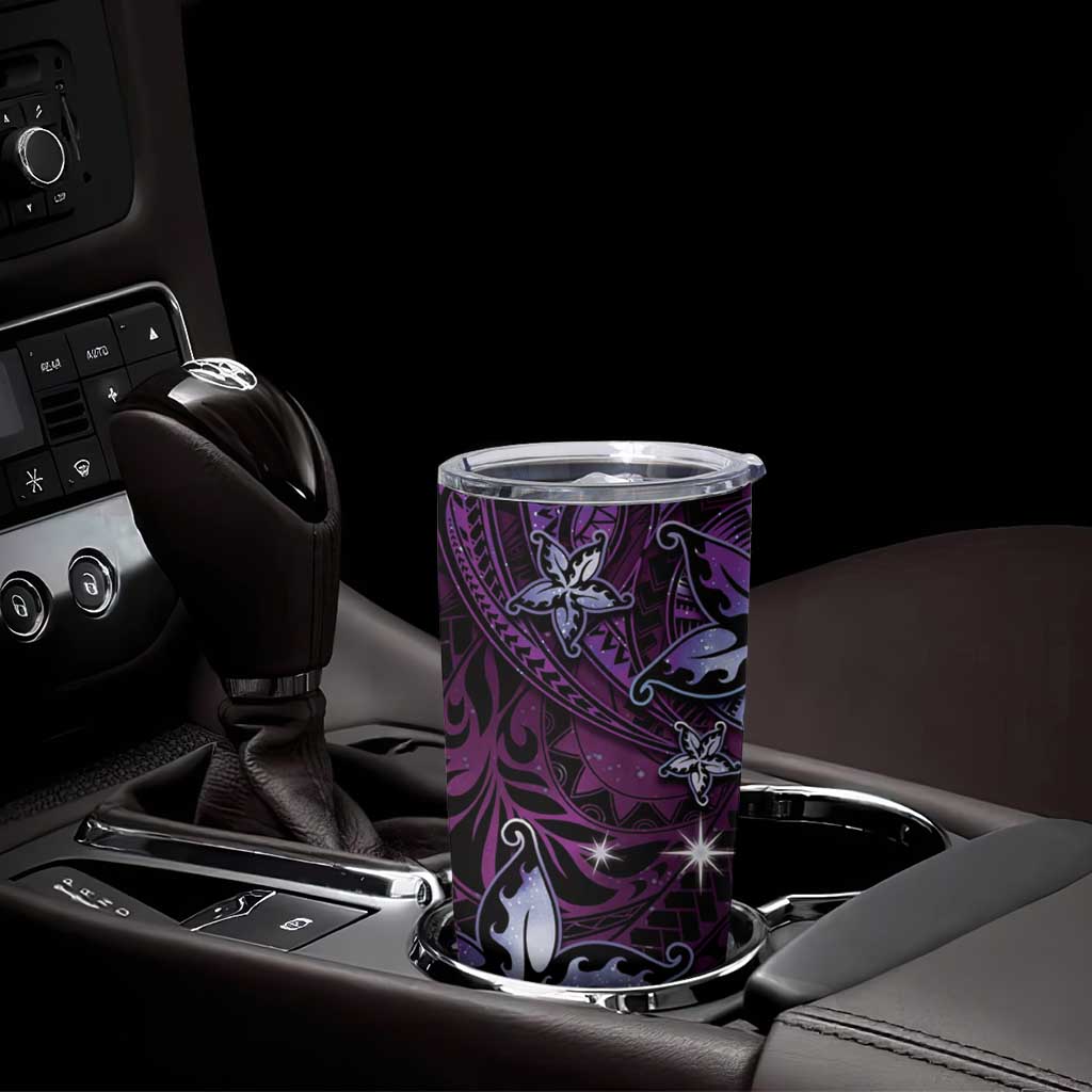 Hawaii Makahiki Season Tumbler Cup Floral Tribal Tattoo Purple Galaxy LT05 - Polynesian Pride