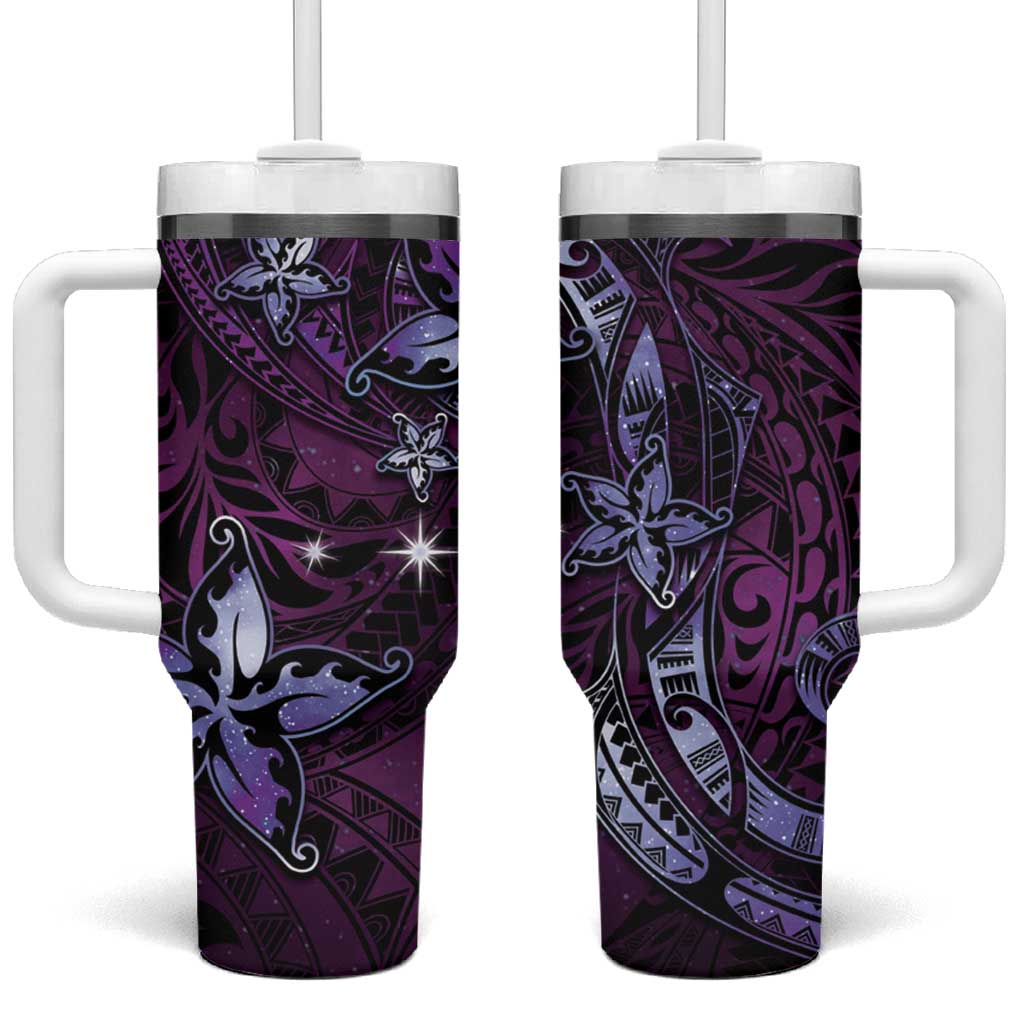 Hawaii Makahiki Season Tumbler With Handle Floral Tribal Tattoo Purple Galaxy LT05 One Size: 40 oz Purple - Polynesian Pride