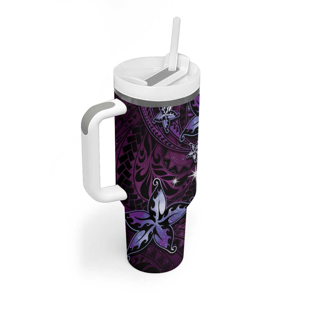 Hawaii Makahiki Season Tumbler With Handle Floral Tribal Tattoo Purple Galaxy LT05 - Polynesian Pride