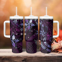 Hawaii Makahiki Season Tumbler With Handle Floral Tribal Tattoo Purple Galaxy LT05 - Polynesian Pride