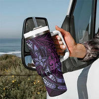 Hawaii Makahiki Season Tumbler With Handle Floral Tribal Tattoo Purple Galaxy LT05 - Polynesian Pride