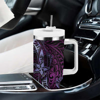 Hawaii Makahiki Season Tumbler With Handle Floral Tribal Tattoo Purple Galaxy LT05 - Polynesian Pride