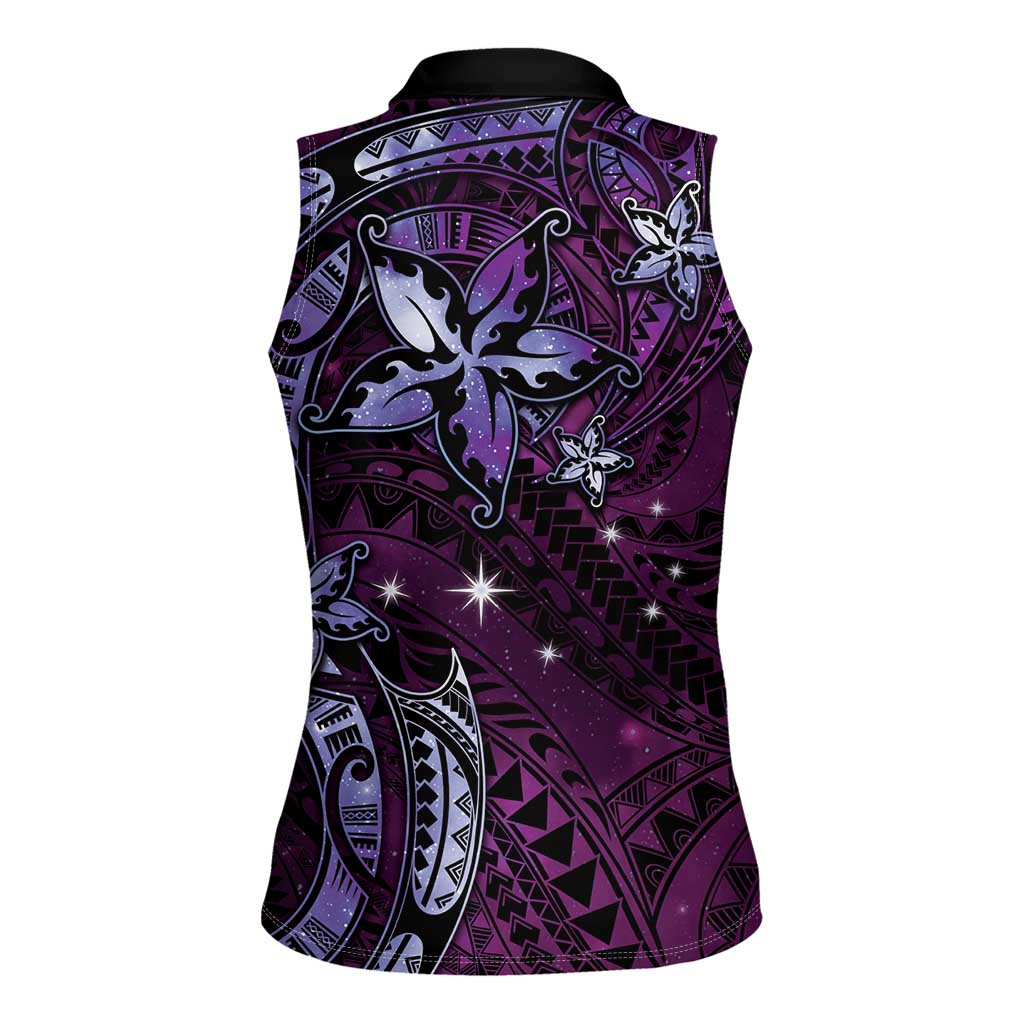Hawaii Makahiki Season Women Sleeveless Polo Shirt Floral Tribal Tattoo Purple Galaxy LT05 - Polynesian Pride