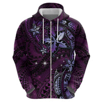 Hawaii Makahiki Season Zip Hoodie Floral Tribal Tattoo Purple Galaxy LT05 - Polynesian Pride