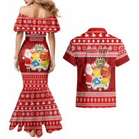 Personalized Tonga Christmas Couples Matching Mermaid Dress and Hawaiian Shirt Kilisimasi Fiefia Santas Coat Of Arms LT05 - Polynesian Pride