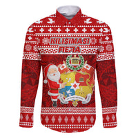 Personalized Tonga Christmas Family Matching Mermaid Dress and Hawaiian Shirt Kilisimasi Fiefia Santas Coat Of Arms LT05 Dad's Shirt - Long Sleeve Red - Polynesian Pride