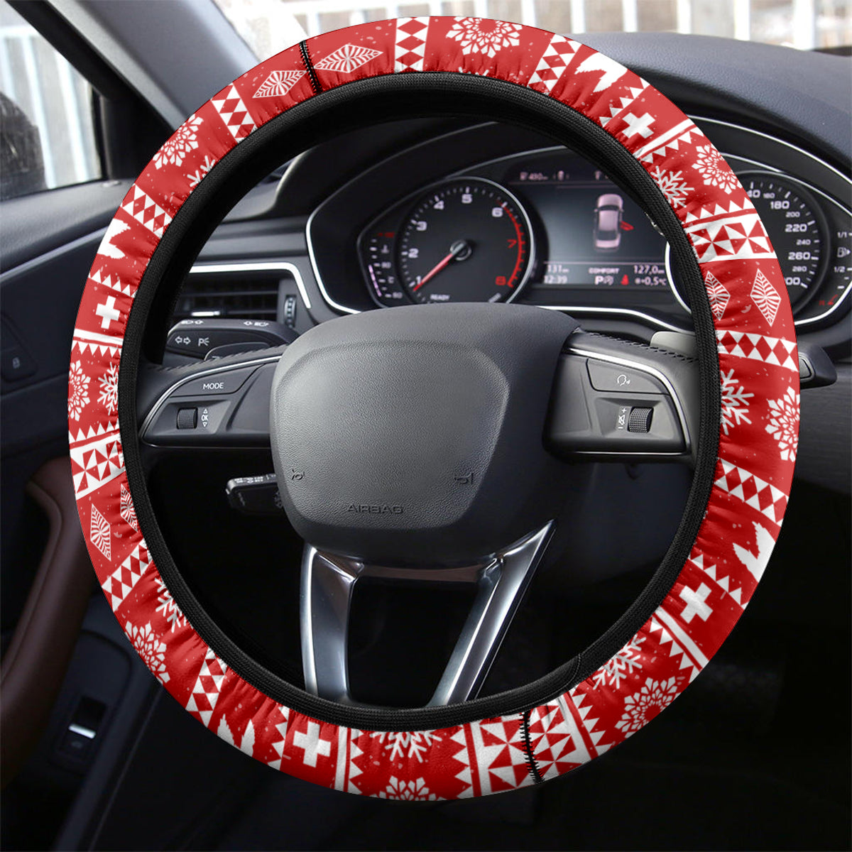 Tonga Christmas Steering Wheel Cover Kilisimasi Fiefia Santas Coat Of Arms LT05 - Polynesian Pride