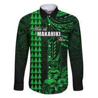 Personalized Hawaii Hauoli Makahiki Hou Family Matching Mermaid Dress and Hawaiian Shirt Lono Hawaiian God Kakau Polynesian Tribal Green LT05 Dad's Shirt - Long Sleeve Green - Polynesian Pride